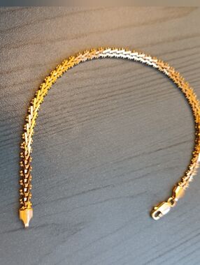 24KT Gold Over 925 Sterling Silver Danecraft Braided V-Link Chain Bracelet